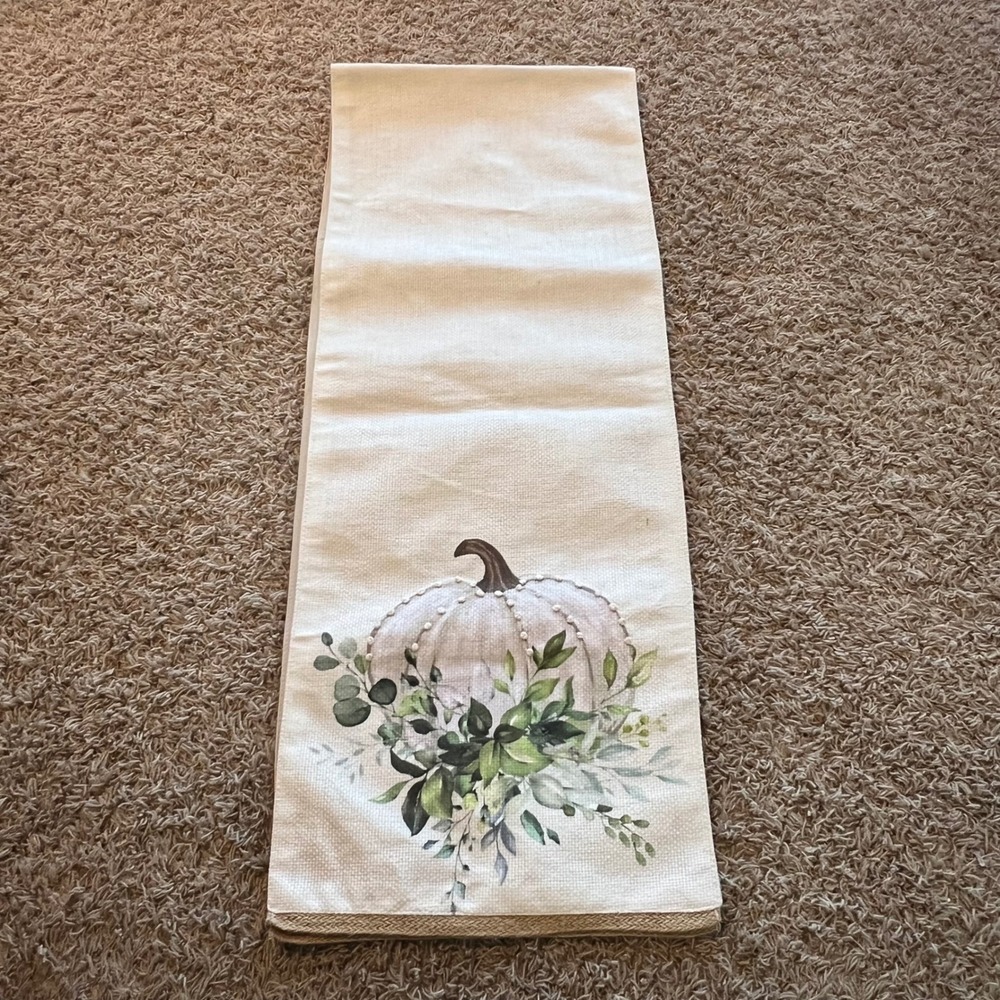Autumn Hill White Pumpkin Eucalyptus Table Runner Fall Harvest Decor 70‎ Inch